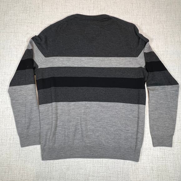 Nordstrom 100% Merino Wool Sweater Men's XL V Neck Striped Extra Fine Merino - Picture 2 of 9